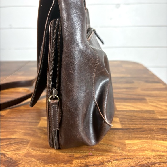 Crazy Horse Leather Messenger Bag Dark Brown Crossbody Unisex - Picture 4 of 9